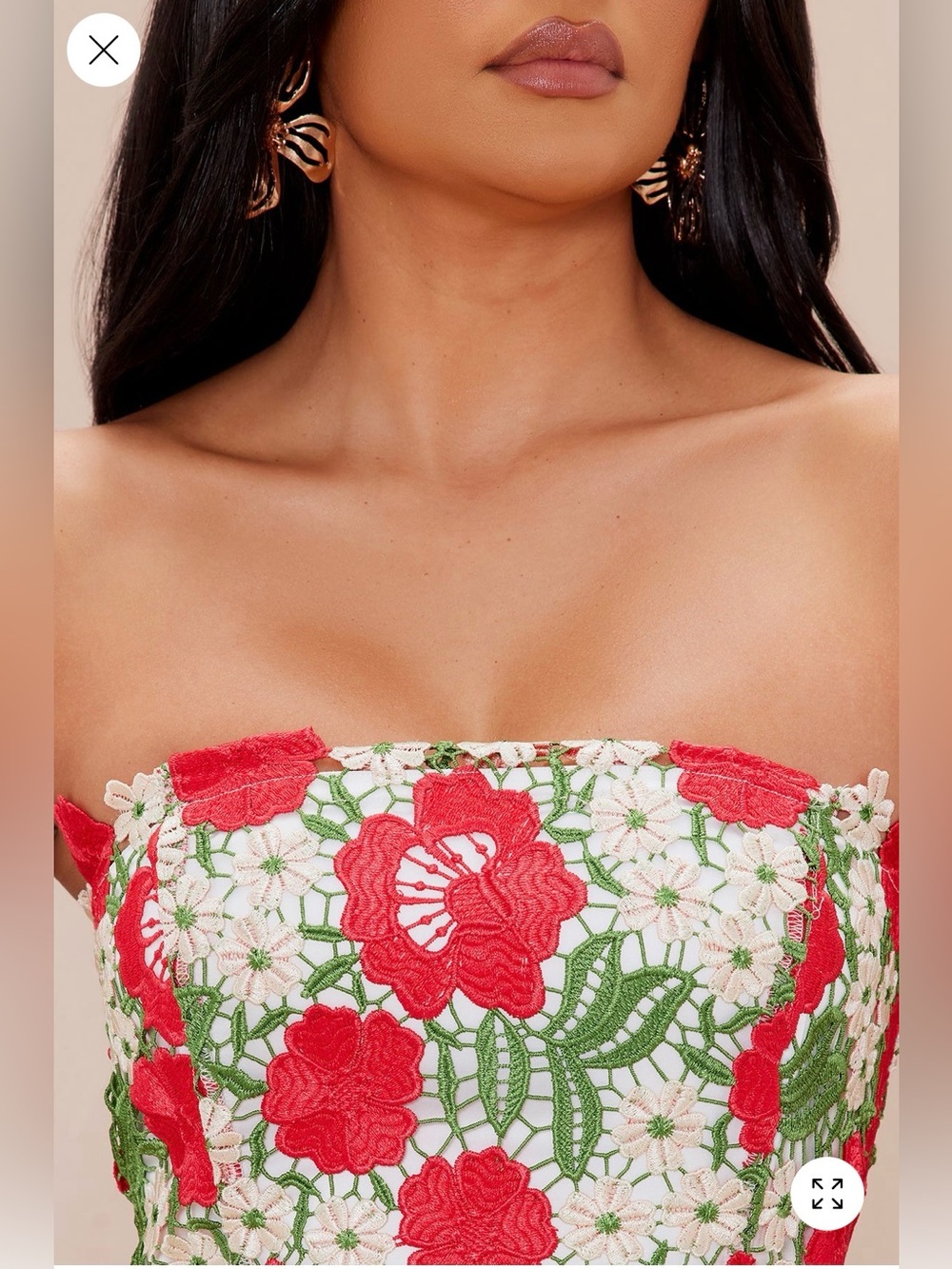 Fashion Nova Strapless Red & White Floral Embroidered Mini Dress - Picture 2 of 4